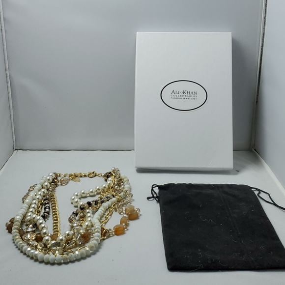 Ali khan champagne color 6 strand glass beaded necklace with gift box - Picture 2 of 6